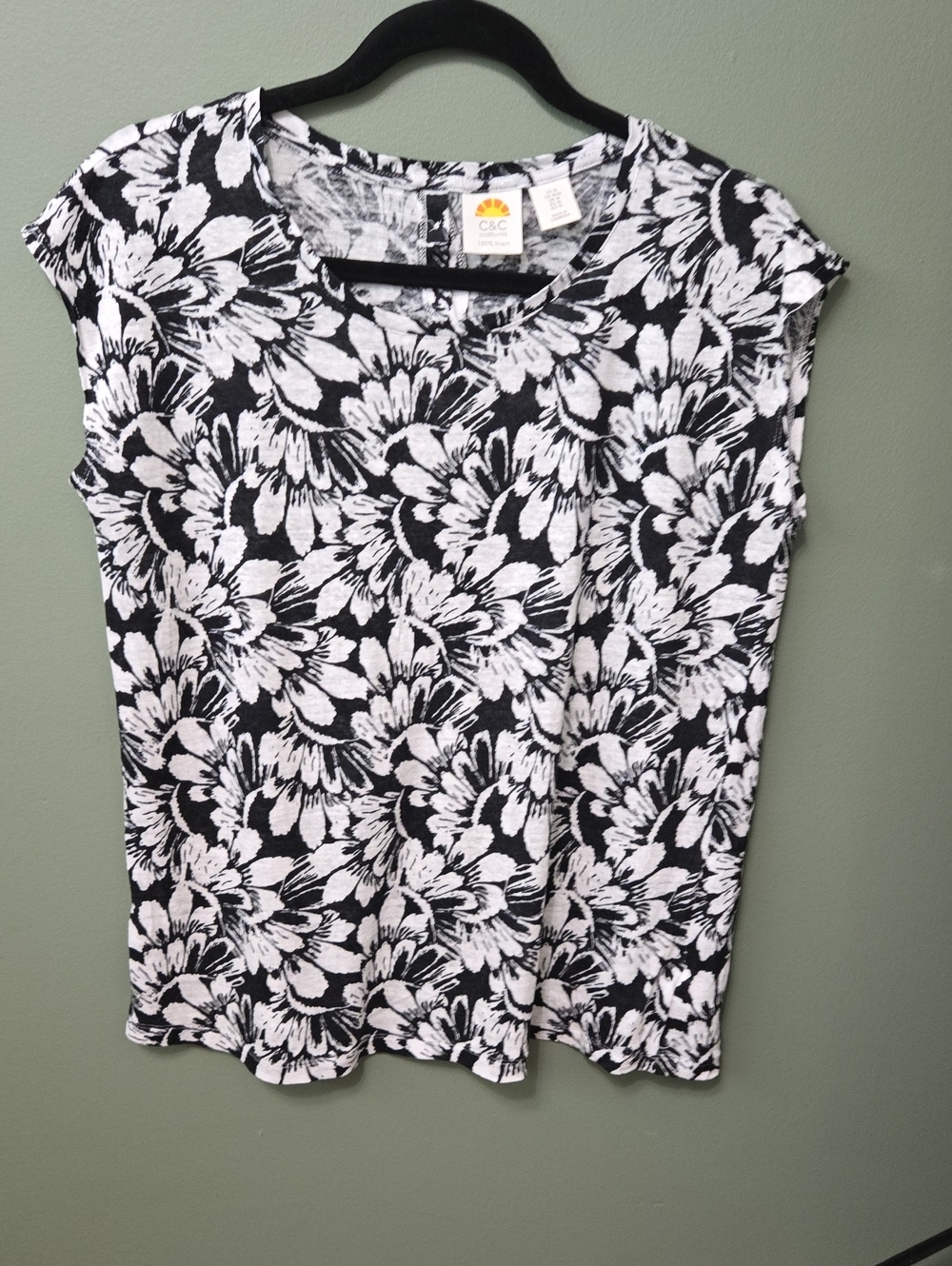 C&C California 100% Linen Sz M Black/white